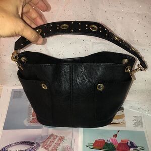 Steve Madden Black Faux Leather Hobo Mini Moto Bag